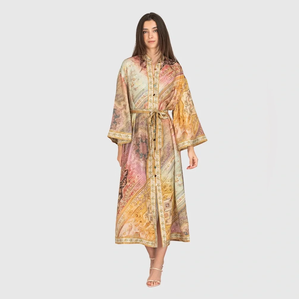 Zimmermann Tallow Printed 100% Silk Midi  Dress - Picture 5 of 5